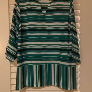 Violet & Claire size 1X Teal, Black and White Striped blouse
